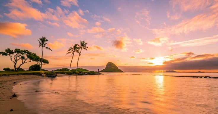 Breathtaking Sunset Panorama View Across Seaside Sandy Beach